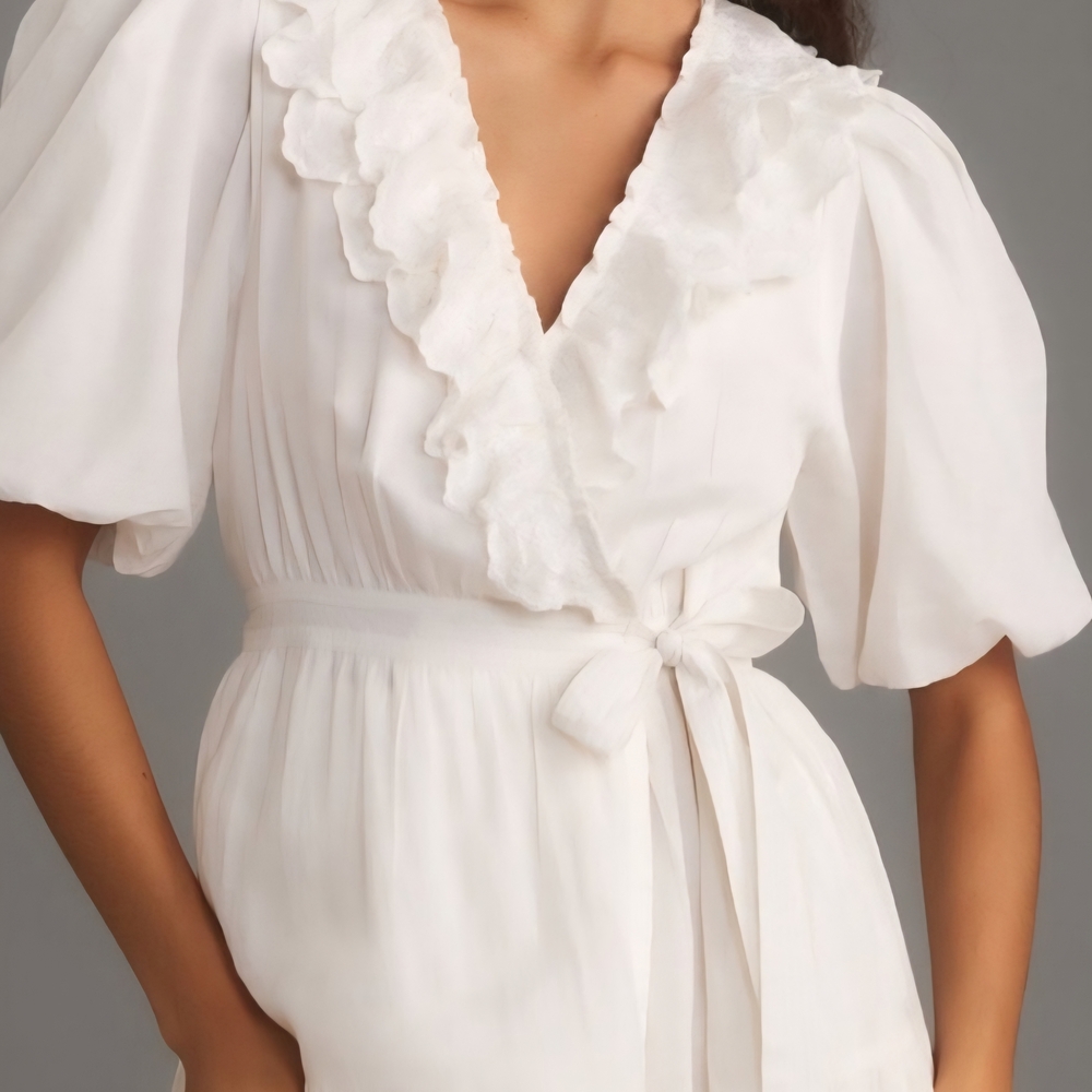EUC Anthropologie Love the Label White Ruffle Wrap Dress - Picture 2 of 6